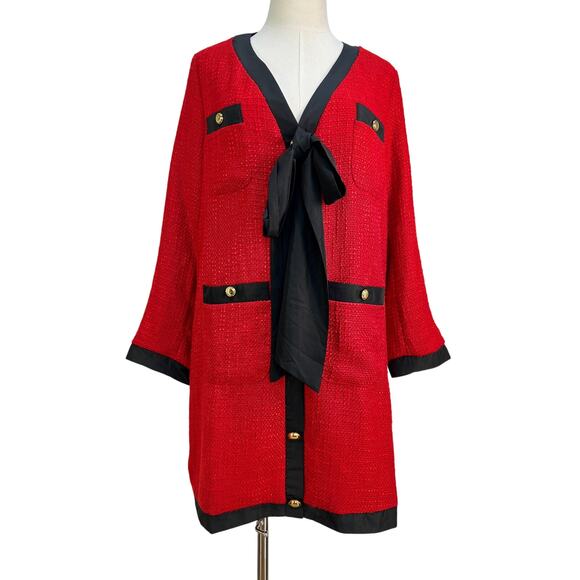 Tuckernuck Pomander Place Red Coco Tweed Bow Dress - Picture 1 of 11